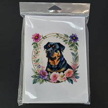 Load image into Gallery viewer, Rottweiler and Flowers Greeting Cards -  Blank Note Cards – 8-Pack of Artist-Designed Cards with Envelopes