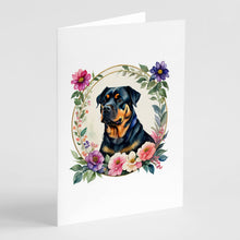 Load image into Gallery viewer, Rottweiler and Flowers Greeting Cards -  Blank Note Cards – 8-Pack of Artist-Designed Cards with Envelopes
