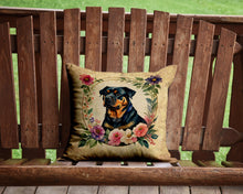 Load image into Gallery viewer, Rottweiler and Flowers Throw Pillow - 14x14 Decorative Pillow – Art for Your Home &amp; Patio