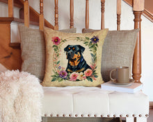 Load image into Gallery viewer, Rottweiler and Flowers Throw Pillow - 14x14 Decorative Pillow – Art for Your Home &amp; Patio
