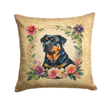 Load image into Gallery viewer, Rottweiler and Flowers Fabric Decorative Pillow