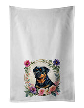 Load image into Gallery viewer, Rottweiler and Flowers Kitchen Towel Set of 2