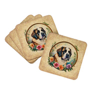 Load image into Gallery viewer, Saint Bernard and Flowers Coasters - Set of 4 Lightweight Foam, Absorbent Drink Coasters