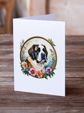 Load image into Gallery viewer, Saint Bernard and Flowers Greeting Cards -  Blank Note Cards – 8-Pack of Artist-Designed Cards with Envelopes