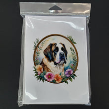Load image into Gallery viewer, Saint Bernard and Flowers Greeting Cards -  Blank Note Cards – 8-Pack of Artist-Designed Cards with Envelopes