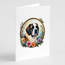Load image into Gallery viewer, Saint Bernard and Flowers Greeting Cards -  Blank Note Cards – 8-Pack of Artist-Designed Cards with Envelopes