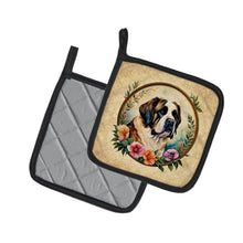 Load image into Gallery viewer, Saint Bernard and Flowers Pot Holders - Set of 2 Decorative Kitchen Helpers | Made in the USA