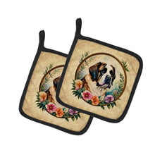 Load image into Gallery viewer, Saint Bernard and Flowers Pot Holders - Set of 2 Decorative Kitchen Helpers | Made in the USA