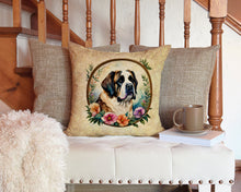 Load image into Gallery viewer, Saint Bernard and Flowers Throw Pillow - 14x14 Decorative Pillow – Art for Your Home &amp; Patio