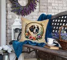 Load image into Gallery viewer, Saint Bernard and Flowers Fabric Decorative Pillow