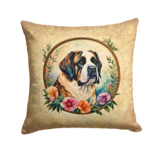 Load image into Gallery viewer, Saint Bernard and Flowers Fabric Decorative Pillow