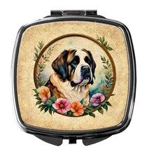 Load image into Gallery viewer, Saint Bernard and Flowers Compact Mirror – Stylish Purse Mirror with Artistic Covers