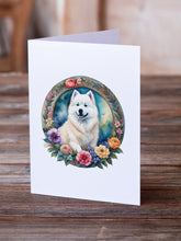 Load image into Gallery viewer, Samoyed and Flowers Greeting Cards -  Blank Note Cards – 8-Pack of Artist-Designed Cards with Envelopes