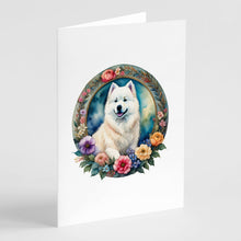 Load image into Gallery viewer, Samoyed and Flowers Greeting Cards -  Blank Note Cards – 8-Pack of Artist-Designed Cards with Envelopes