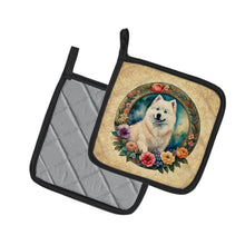 Load image into Gallery viewer, Samoyed and Flowers Pot Holders - Set of 2 Decorative Kitchen Helpers | Made in the USA