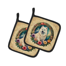 Load image into Gallery viewer, Samoyed and Flowers Pot Holders - Set of 2 Decorative Kitchen Helpers | Made in the USA