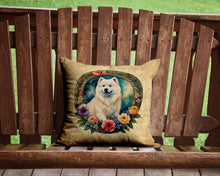 Load image into Gallery viewer, Samoyed and Flowers Throw Pillow - 14x14 Decorative Pillow – Art for Your Home &amp; Patio