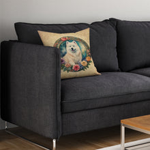 Load image into Gallery viewer, Samoyed and Flowers Throw Pillow - 14x14 Decorative Pillow – Art for Your Home &amp; Patio