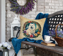 Load image into Gallery viewer, Samoyed and Flowers Fabric Decorative Pillow