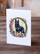 Load image into Gallery viewer, Schipperke and Flowers Greeting Cards -  Blank Note Cards – 8-Pack of Artist-Designed Cards with Envelopes