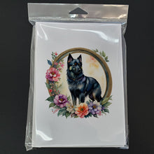 Load image into Gallery viewer, Schipperke and Flowers Greeting Cards -  Blank Note Cards – 8-Pack of Artist-Designed Cards with Envelopes