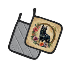 Load image into Gallery viewer, Schipperke and Flowers Pot Holders - Set of 2 Decorative Kitchen Helpers | Made in the USA