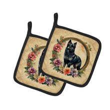 Load image into Gallery viewer, Schipperke and Flowers Pot Holders - Set of 2 Decorative Kitchen Helpers | Made in the USA