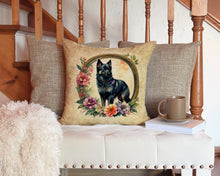 Load image into Gallery viewer, Schipperke and Flowers Throw Pillow - 14x14 Decorative Pillow – Art for Your Home &amp; Patio