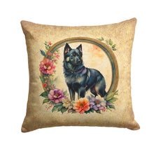 Load image into Gallery viewer, Schipperke and Flowers Throw Pillow - 14x14 Decorative Pillow – Art for Your Home &amp; Patio