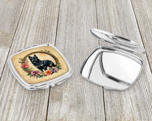 Load image into Gallery viewer, Schipperke and Flowers Compact Mirror – Stylish Purse Mirror with Artistic Covers