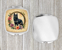 Load image into Gallery viewer, Schipperke and Flowers Compact Mirror – Stylish Purse Mirror with Artistic Covers
