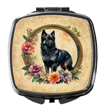 Load image into Gallery viewer, Schipperke and Flowers Compact Mirror – Stylish Purse Mirror with Artistic Covers
