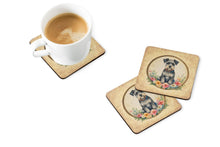 Load image into Gallery viewer, Schnauzer and Flowers Coasters - Set of 4 Lightweight Foam, Absorbent Drink Coasters