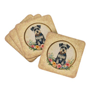 Load image into Gallery viewer, Schnauzer and Flowers Coasters - Set of 4 Lightweight Foam, Absorbent Drink Coasters