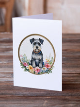 Load image into Gallery viewer, Schnauzer and Flowers Greeting Cards -  Blank Note Cards – 8-Pack of Artist-Designed Cards with Envelopes