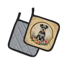Load image into Gallery viewer, Schnauzer and Flowers Pot Holders - Set of 2 Decorative Kitchen Helpers | Made in the USA