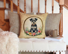 Load image into Gallery viewer, Schnauzer and Flowers Throw Pillow - 14x14 Decorative Pillow – Art for Your Home &amp; Patio