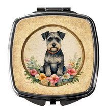 Load image into Gallery viewer, Schnauzer and Flowers Compact Mirror – Stylish Purse Mirror with Artistic Covers