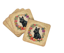 Load image into Gallery viewer, Scottish Terrier and Flowers Coasters - Set of 4 Lightweight Foam, Absorbent Drink Coasters