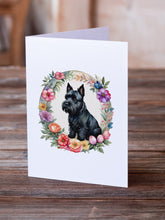 Load image into Gallery viewer, Scottish Terrier and Flowers Greeting Cards -  Blank Note Cards – 8-Pack of Artist-Designed Cards with Envelopes