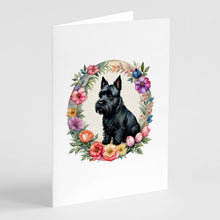 Load image into Gallery viewer, Scottish Terrier and Flowers Greeting Cards -  Blank Note Cards – 8-Pack of Artist-Designed Cards with Envelopes