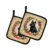 Load image into Gallery viewer, Scottish Terrier and Flowers Pot Holders - Set of 2 Decorative Kitchen Helpers | Made in the USA