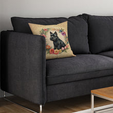 Load image into Gallery viewer, Scottish Terrier and Flowers Throw Pillow - 14x14 Decorative Pillow – Art for Your Home &amp; Patio