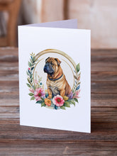 Load image into Gallery viewer, Shar Pei and Flowers Greeting Cards -  Blank Note Cards – 8-Pack of Artist-Designed Cards with Envelopes