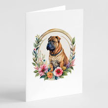Load image into Gallery viewer, Shar Pei and Flowers Greeting Cards -  Blank Note Cards – 8-Pack of Artist-Designed Cards with Envelopes