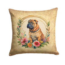 Load image into Gallery viewer, Shar Pei and Flowers Throw Pillow - 14x14 Decorative Pillow – Art for Your Home &amp; Patio