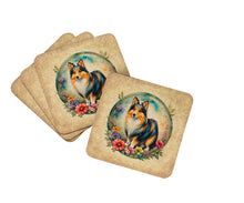 Load image into Gallery viewer, Sheltie and Flowers Coasters - Set of 4 Lightweight Foam, Absorbent Drink Coasters