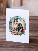 Load image into Gallery viewer, Sheltie and Flowers Greeting Cards -  Blank Note Cards – 8-Pack of Artist-Designed Cards with Envelopes