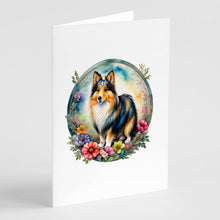 Load image into Gallery viewer, Sheltie and Flowers Greeting Cards -  Blank Note Cards – 8-Pack of Artist-Designed Cards with Envelopes