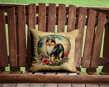 Load image into Gallery viewer, Sheltie and Flowers Throw Pillow - 14x14 Decorative Pillow – Art for Your Home &amp; Patio